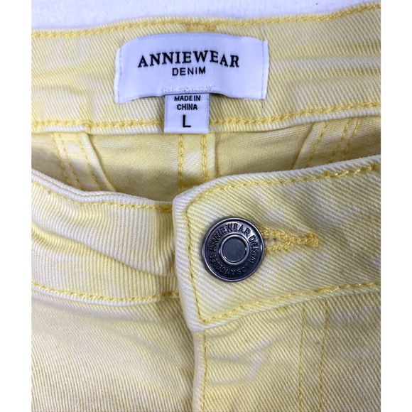 Anniewear Jeans Womens Large Faded Butter Yellow Denim Straight Stretch Hi Rise - Picture 3 of 10
